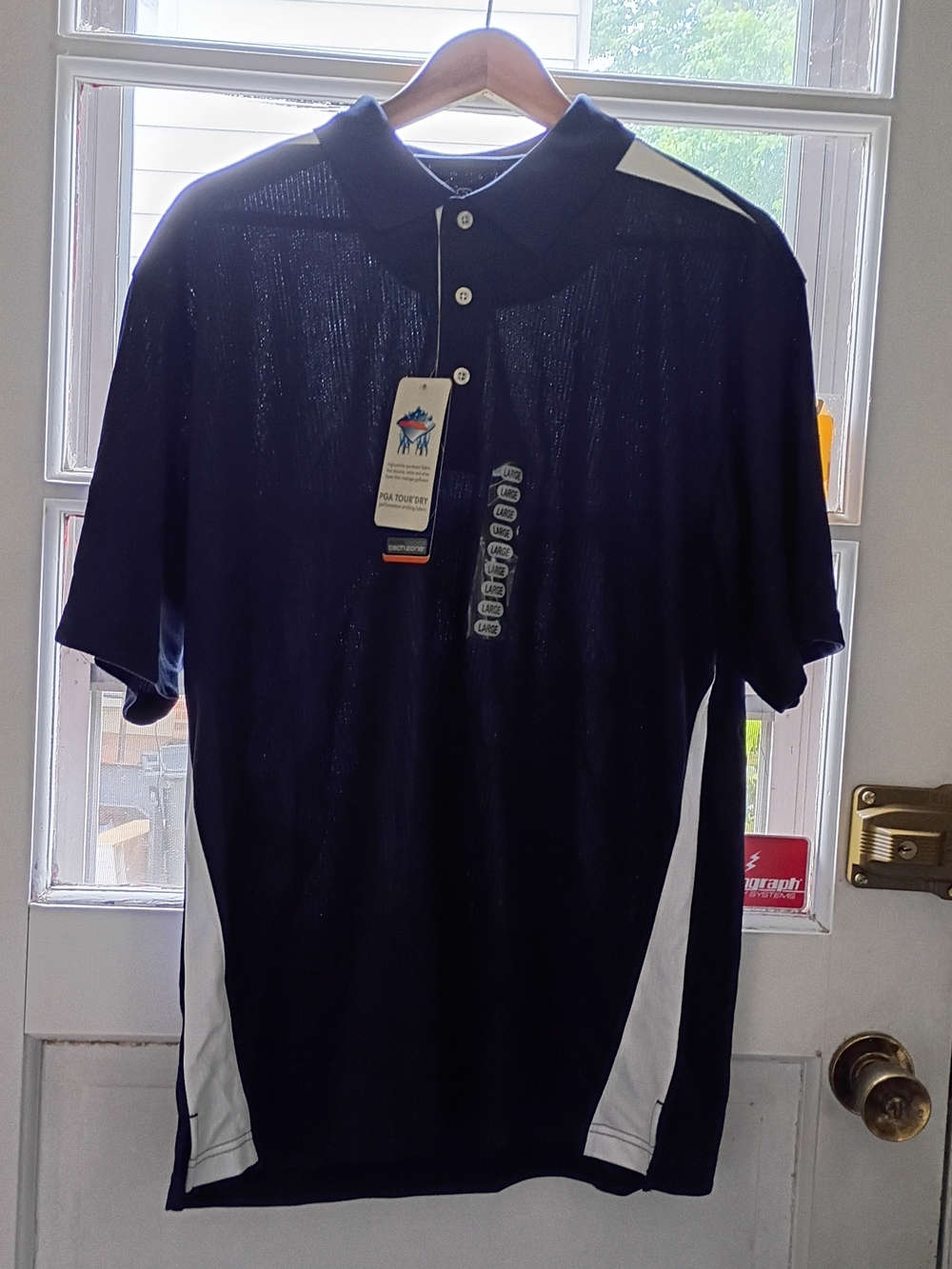 PGA Tour Polo Dry Golf Performance Men's Large Blue White Moisture Wicking